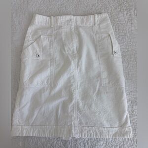 Lanvin Cream Textured A-Line Midi Skirt with Front Patch Pockets